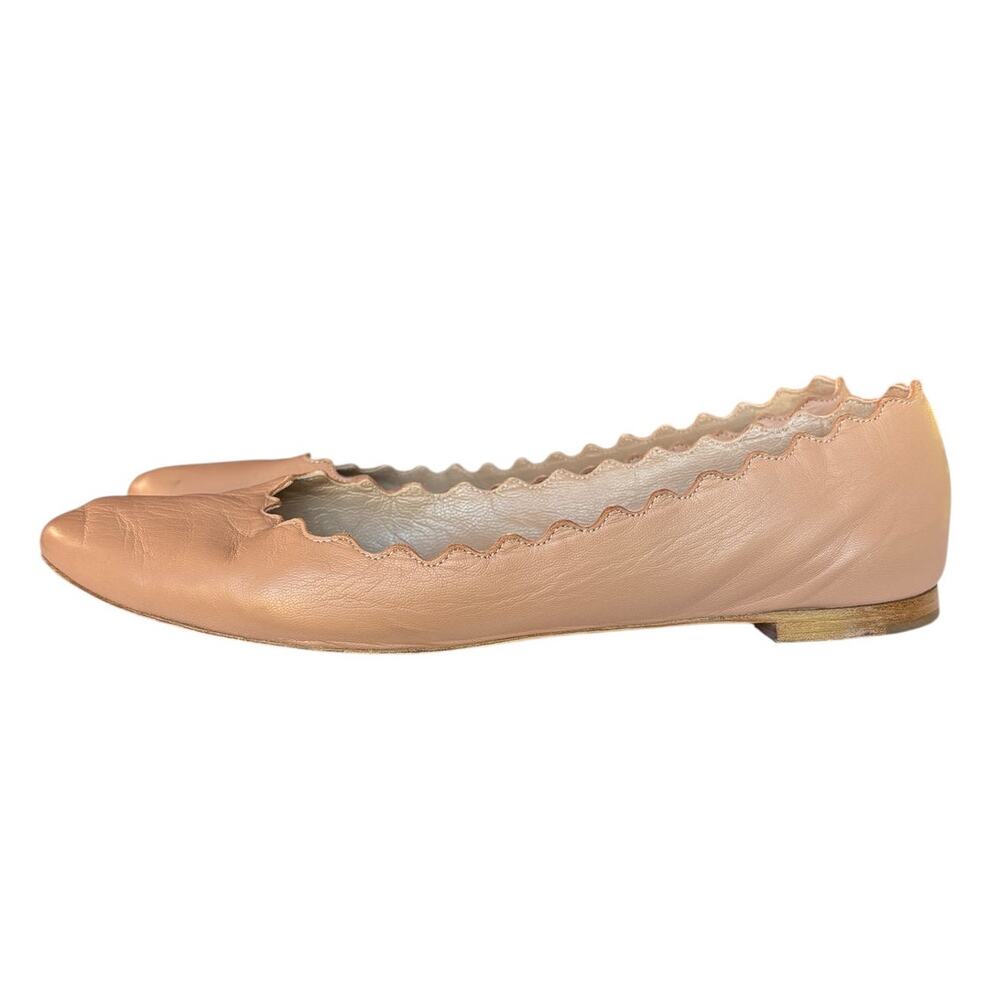 Chloe Lauren Ballerina Scalloped Edge Leather Flats Rosy Beige size 38/8 US - Picture 2 of 16